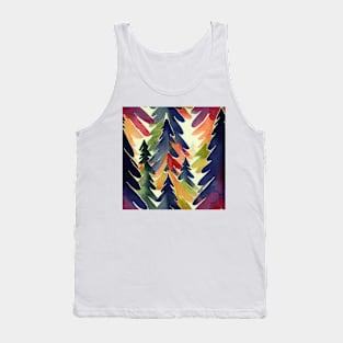 Christmas Tree Watercolor Geometric Design Tank Top